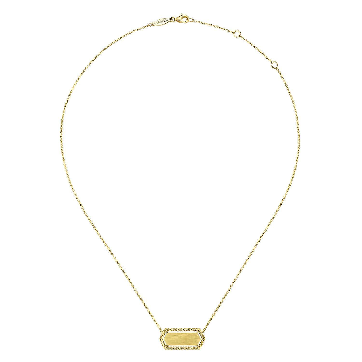 14K Yellow Gold Hexagonal Rectangle ID Necklace with Twisted Rope Frame