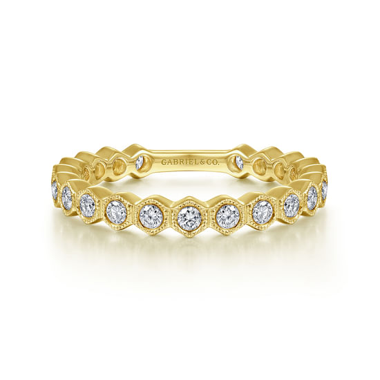 Gabriel - 14K Yellow Gold Hexagonal Station Stackable Diamond Ring