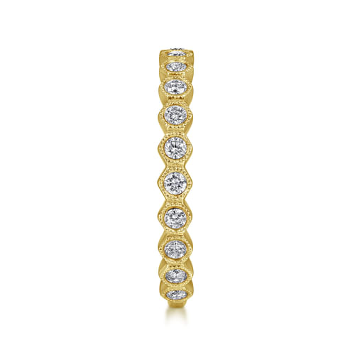 14K Yellow Gold Hexagonal Station Stackable Diamond Ring