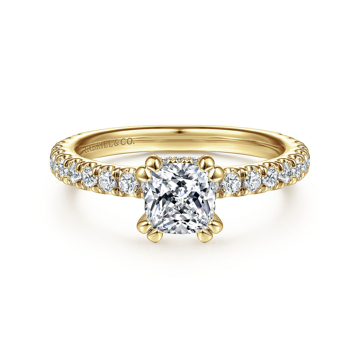 Gabriel - 14K Yellow Gold Hidden Halo Cushion Cut Diamond Engagement Ring