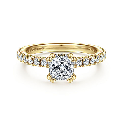 14K Yellow Gold Hidden Halo Cushion Cut Diamond Engagement Ring