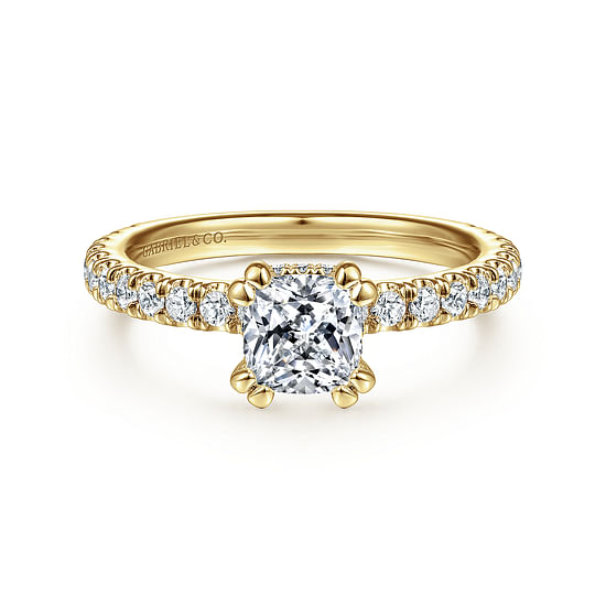 Gabriel - 14K Yellow Gold Hidden Halo Cushion Cut Diamond Engagement Ring