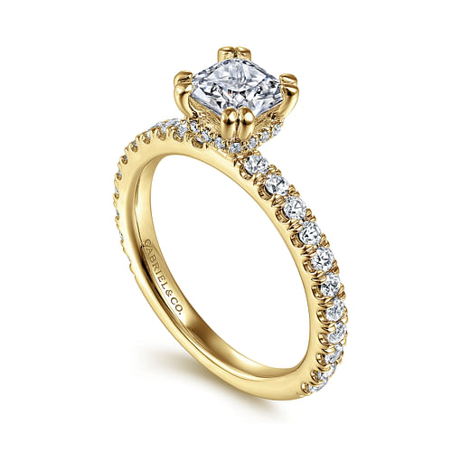 14K Yellow Gold Hidden Halo Cushion Cut Diamond Engagement Ring