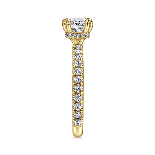 14K Yellow Gold Hidden Halo Cushion Cut Diamond Engagement Ring