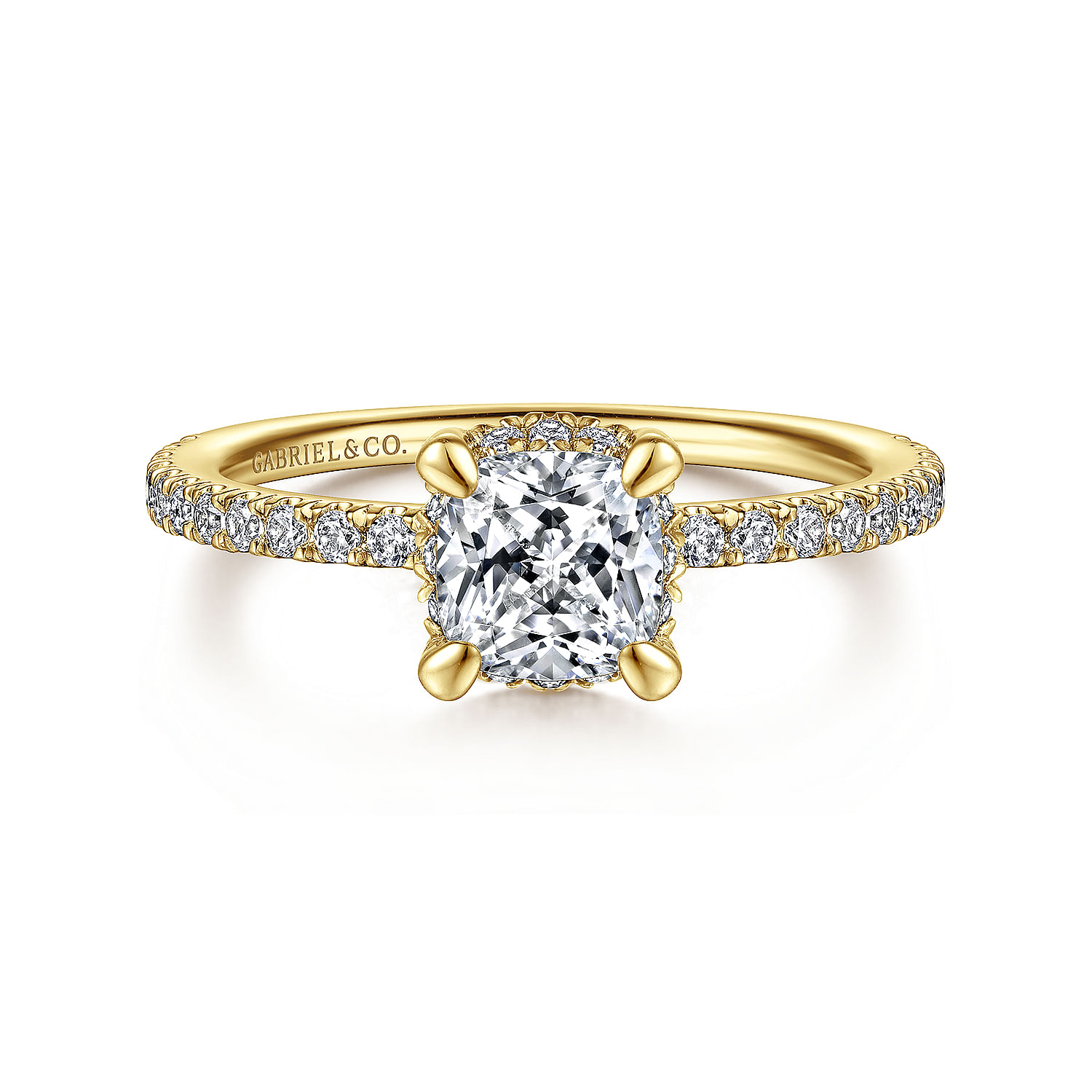 Gabriel - 14K Yellow Gold Hidden Halo Cushion Cut Diamond Engagement Ring