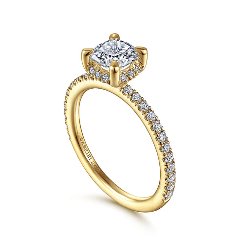 14K Yellow Gold Hidden Halo Cushion Cut Diamond Engagement Ring