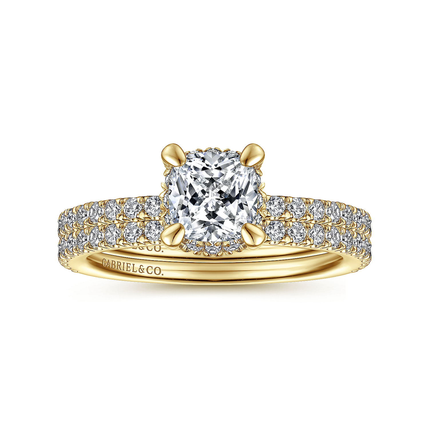 14K Yellow Gold Hidden Halo Cushion Cut Diamond Engagement Ring