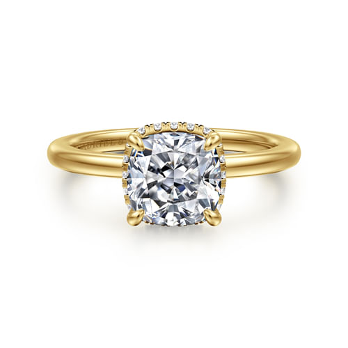 14K Yellow Gold Hidden Halo Cushion Diamond Engagement Ring