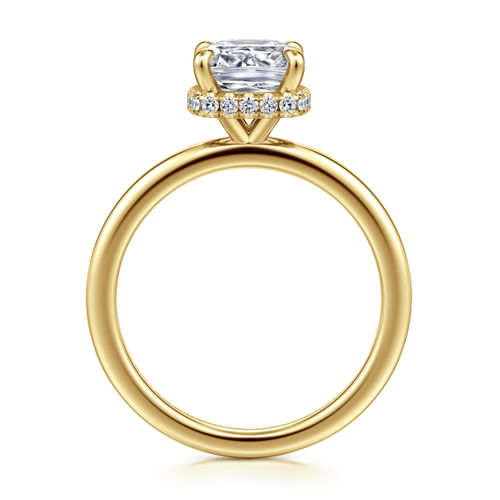 14K Yellow Gold Hidden Halo Cushion Diamond Engagement Ring