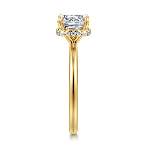 14K Yellow Gold Hidden Halo Cushion Diamond Engagement Ring