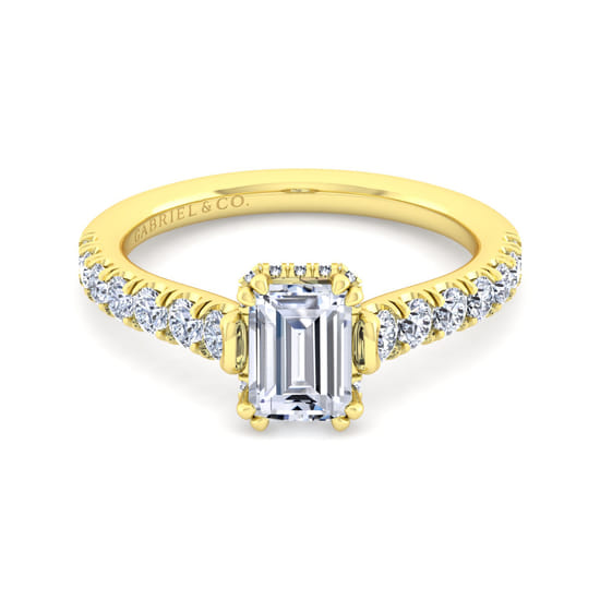 Gabriel - 14K Yellow Gold Hidden Halo Emerald Cut Diamond Engagement Ring