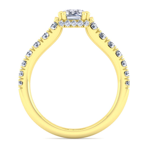 14K Yellow Gold Hidden Halo Emerald Cut Diamond Engagement Ring