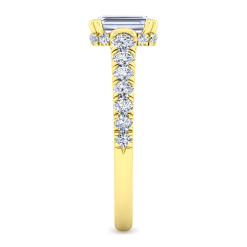 14K Yellow Gold Hidden Halo Emerald Cut Diamond Engagement Ring