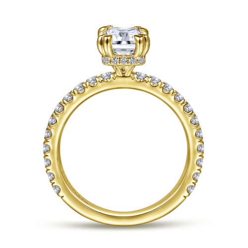 14K Yellow Gold Hidden Halo Emerald Cut Diamond Engagement Ring