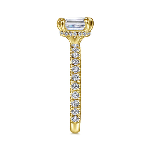 14K Yellow Gold Hidden Halo Emerald Cut Diamond Engagement Ring