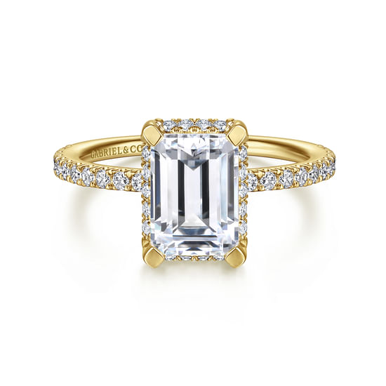 Gabriel - 14K Yellow Gold Hidden Halo Emerald Cut Diamond Engagement Ring