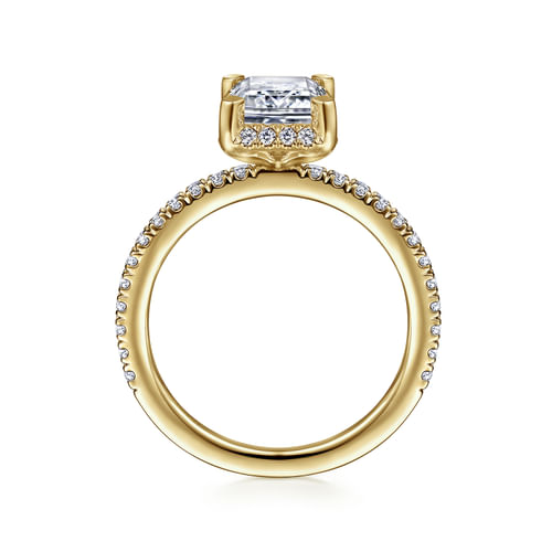 14K Yellow Gold Hidden Halo Emerald Cut Diamond Engagement Ring