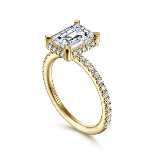 14K Yellow Gold Hidden Halo Emerald Cut Diamond Engagement Ring