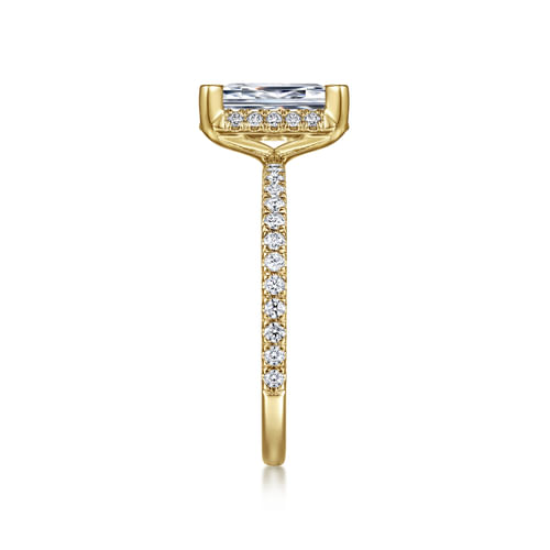 14K Yellow Gold Hidden Halo Emerald Cut Diamond Engagement Ring
