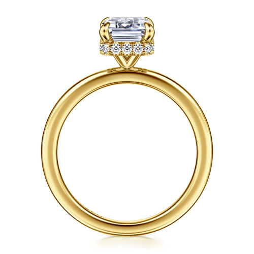 14K Yellow Gold Hidden Halo Emerald Cut Diamond Engagement Ring