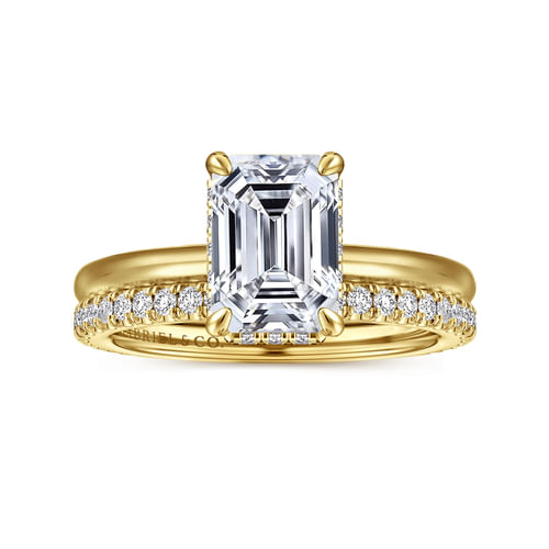 14K Yellow Gold Hidden Halo Emerald Cut Diamond Engagement Ring