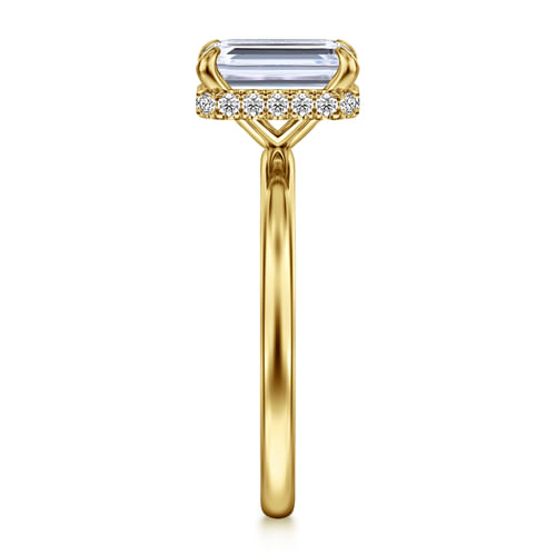 14K Yellow Gold Hidden Halo Emerald Cut Diamond Engagement Ring