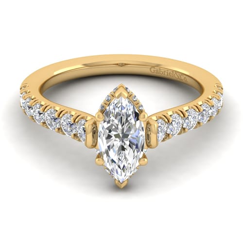 14K Yellow Gold Hidden Halo Marquise Shape Diamond Engagement Ring