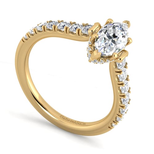 14K Yellow Gold Hidden Halo Marquise Shape Diamond Engagement Ring