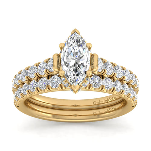 14K Yellow Gold Hidden Halo Marquise Shape Diamond Engagement Ring