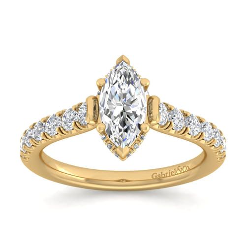 14K Yellow Gold Hidden Halo Marquise Shape Diamond Engagement Ring
