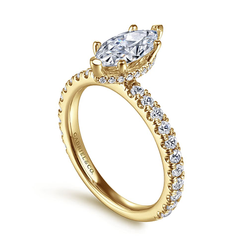 14K Yellow Gold Hidden Halo Marquise Shape Diamond Engagement Ring