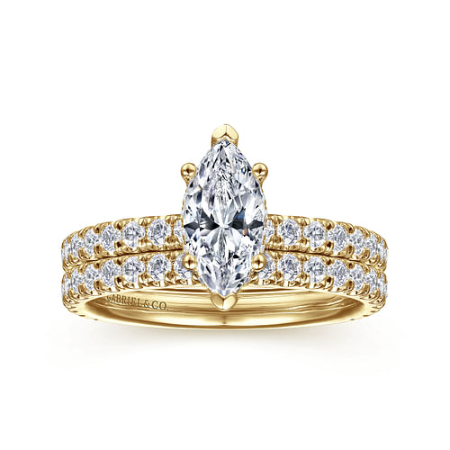 14K Yellow Gold Hidden Halo Marquise Shape Diamond Engagement Ring