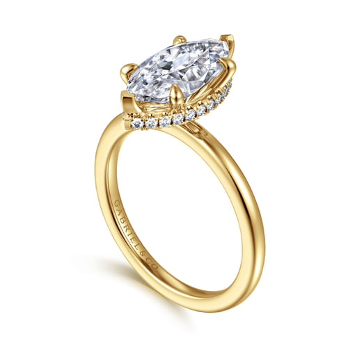 14K Yellow Gold Hidden Halo Marquise Shape Diamond Engagement Ring