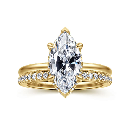 14K Yellow Gold Hidden Halo Marquise Shape Diamond Engagement Ring