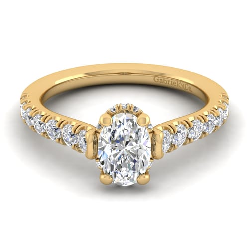 14K Yellow Gold Hidden Halo Oval Diamond Engagement Ring