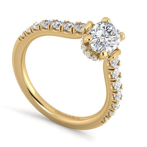 14K Yellow Gold Hidden Halo Oval Diamond Engagement Ring