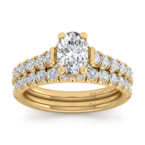 14K Yellow Gold Hidden Halo Oval Diamond Engagement Ring