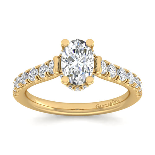 14K Yellow Gold Hidden Halo Oval Diamond Engagement Ring