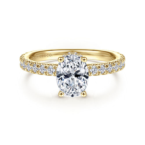 14K Yellow Gold Hidden Halo Oval Diamond Engagement Ring