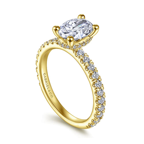 14K Yellow Gold Hidden Halo Oval Diamond Engagement Ring