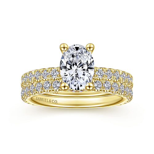 14K Yellow Gold Hidden Halo Oval Diamond Engagement Ring