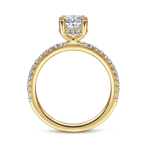 14K Yellow Gold Hidden Halo Oval Diamond Engagement Ring