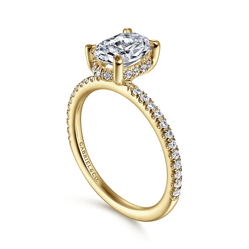 14K Yellow Gold Hidden Halo Oval Diamond Engagement Ring
