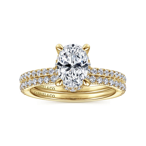 14K Yellow Gold Hidden Halo Oval Diamond Engagement Ring