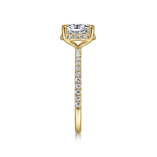 14K Yellow Gold Hidden Halo Oval Diamond Engagement Ring