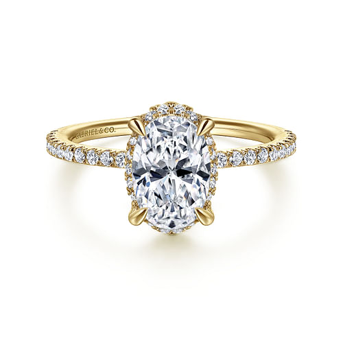 14K Yellow Gold Hidden Halo Oval Diamond Engagement Ring