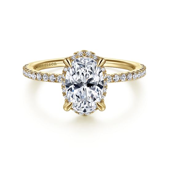 Gabriel - 14K Yellow Gold Hidden Halo Oval Diamond Engagement Ring