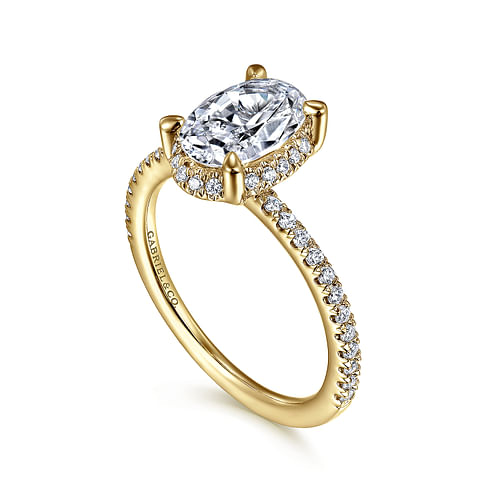 14K Yellow Gold Hidden Halo Oval Diamond Engagement Ring