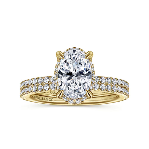 14K Yellow Gold Hidden Halo Oval Diamond Engagement Ring