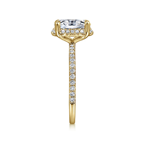 14K Yellow Gold Hidden Halo Oval Diamond Engagement Ring